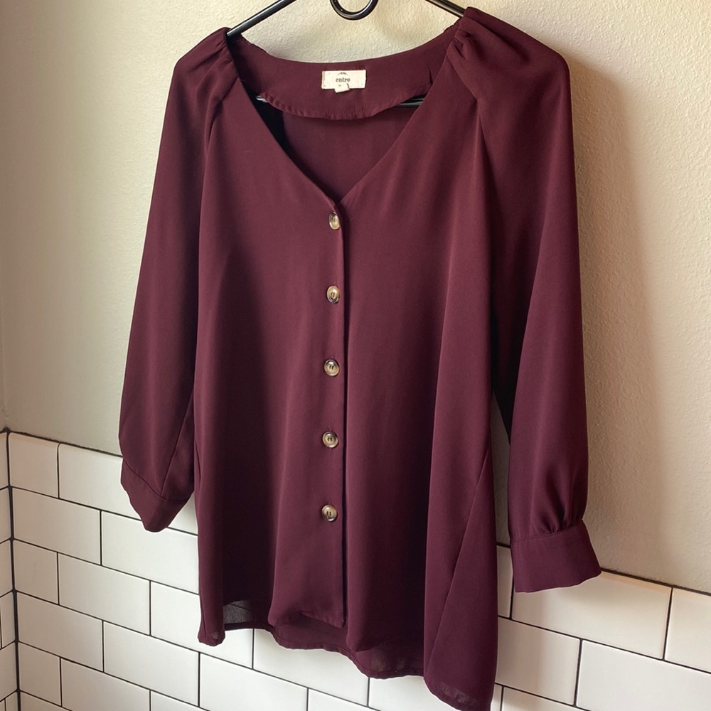 Wine Button Up Blouse